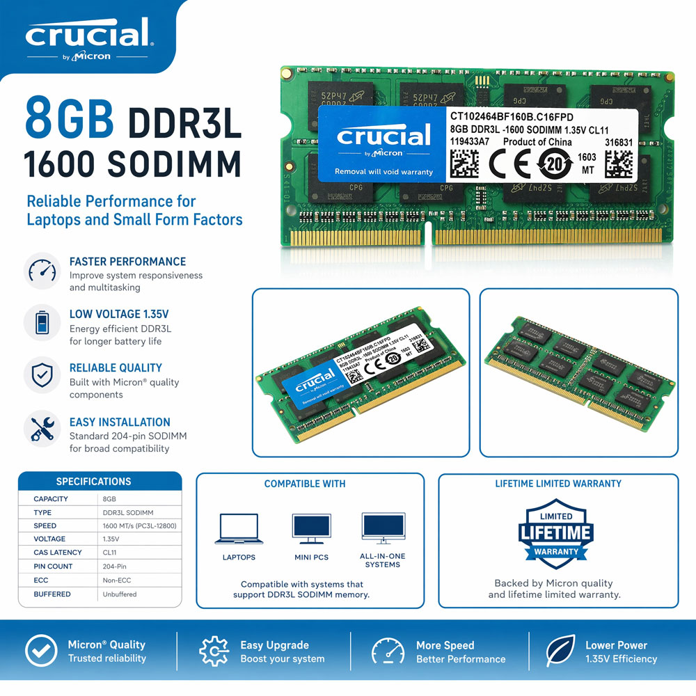 Khadas Vim4 8Gb - ذاكرة الوصول العشوائي Crucial DDR3 DDR3L